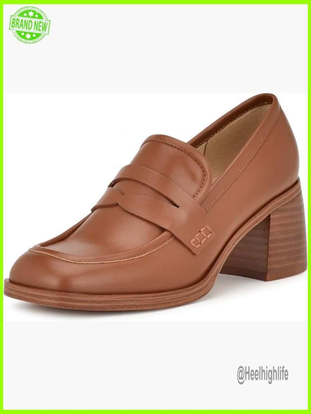 Leather Heeled Loafers with Block Heel and Square Toe
